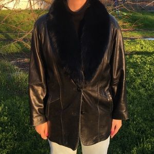 Leather Coat with Detachable Fur Trim